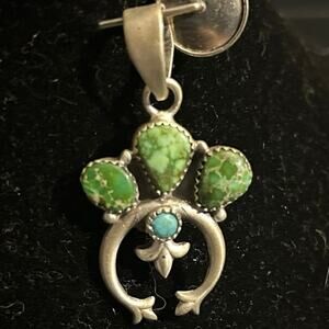 Vintage Sand Cast Naja Pendant of Silver and Turquoise